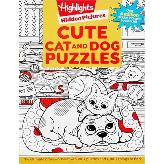 Pre-Owned Cute Cat and Dog Puzzles: Cute Cat and Dog Puzzles (Hidden Pictures Puzzles) Cat & Dog Puzzles Activity Book for Kids with 144 Pages of Cute and Fun ... for Kids 6-9 (Highlights Hidden Pictures),
