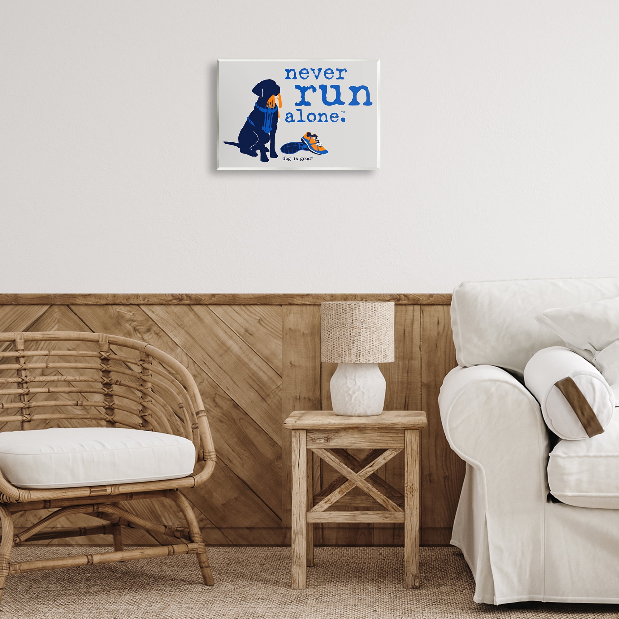Stupell Industries Never Run Alone Dog Animals Painting Unframed Art Print Wall Art, 15 x 10