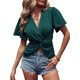 thumbnail image 1 of Blusa peplum de manga corta con cuello en V y dobladillo con volantes para mujer Verde oscuro CH Verde oscuro CH Xishao ropa, 1 of 2