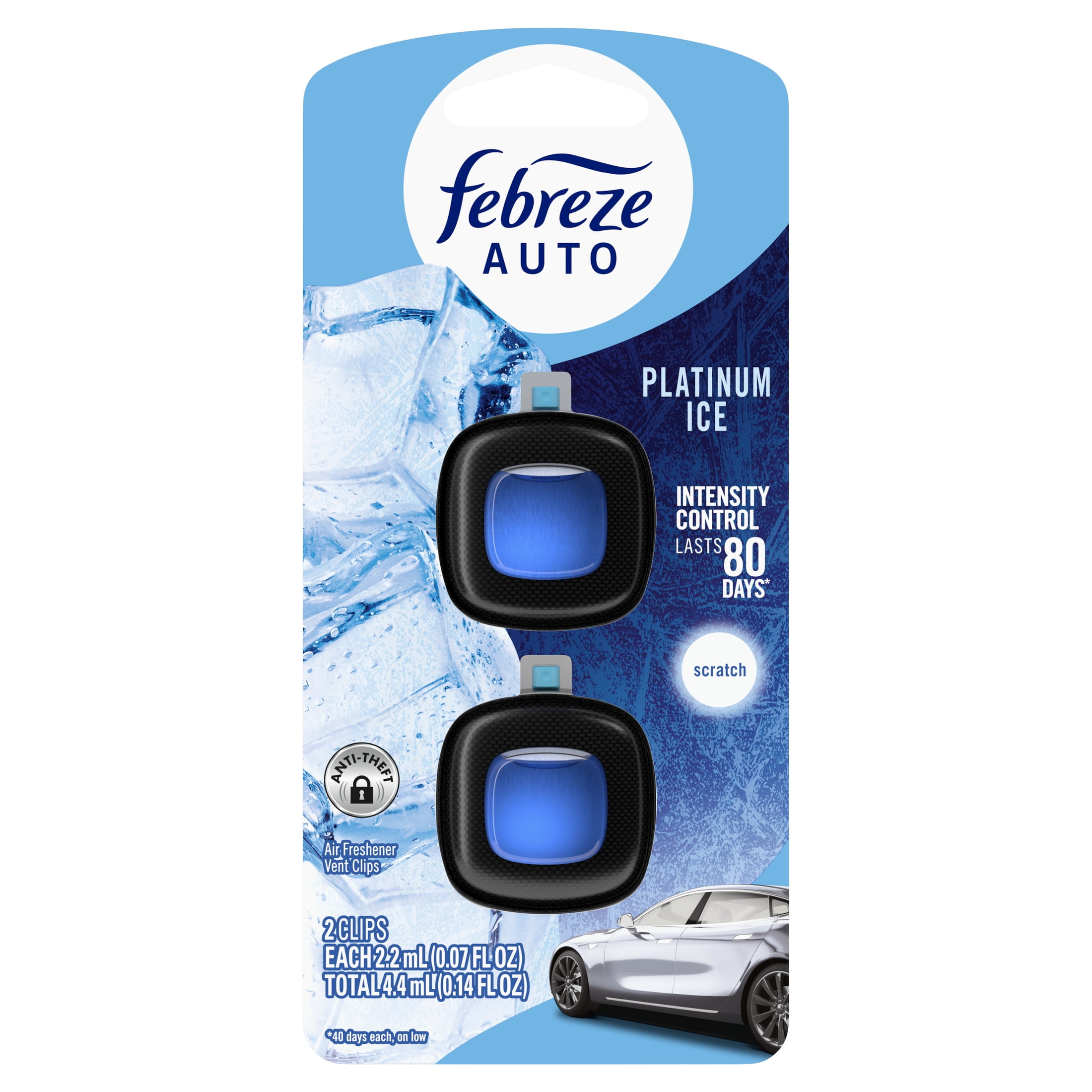 (2 pack) Febreze AUTO Car Air Freshener, Odor-Fighting Car Vent Clip, Platinum Ice, 2 Count