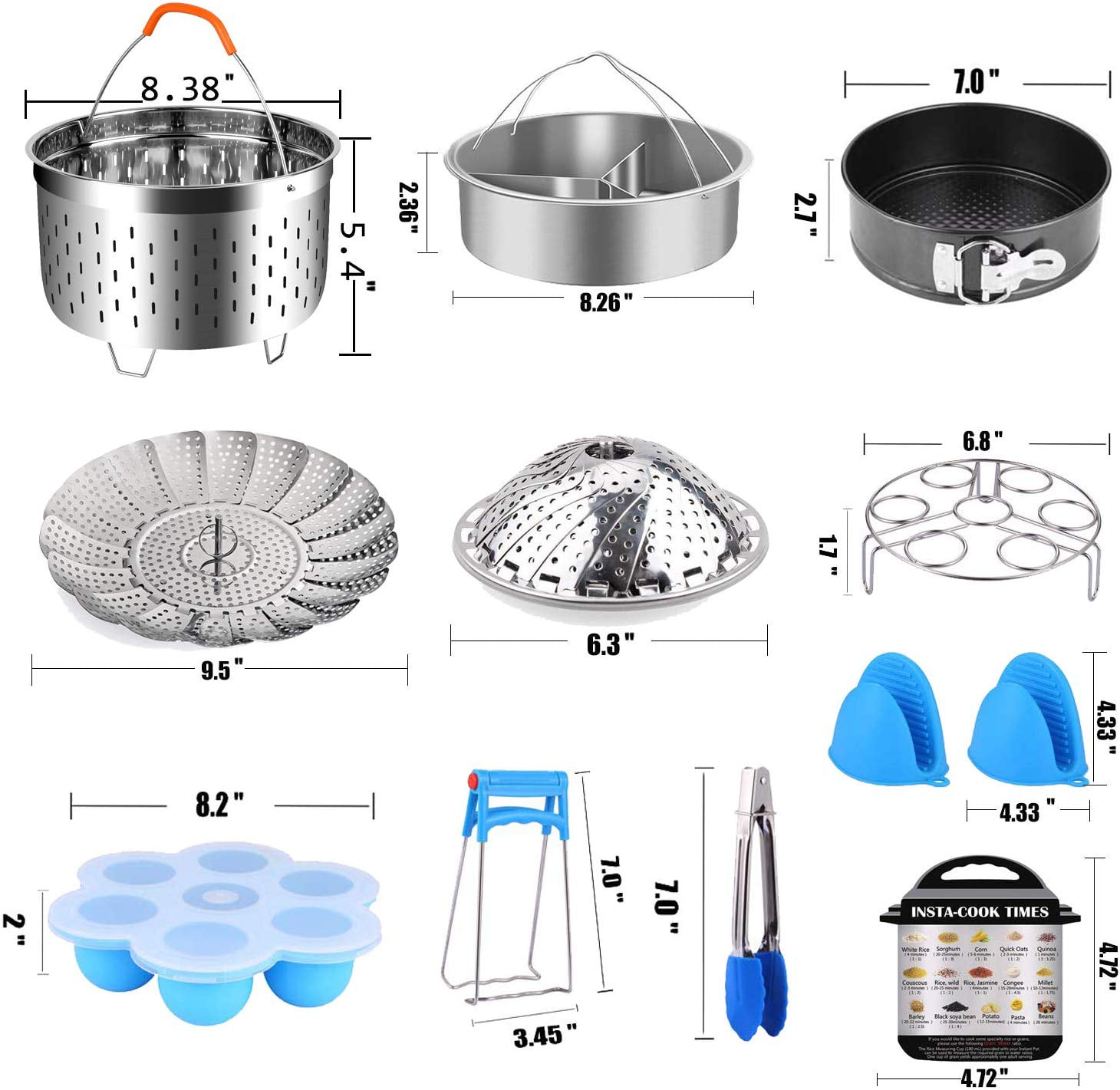 17 Pcs Accessories for Instant Pot, EAGMAK 6, 8 Qt Pressure Cooker  Accessories - 2 Steamer Baskets, Non-stick Springform Pan, Egg Bites Mold,  Egg