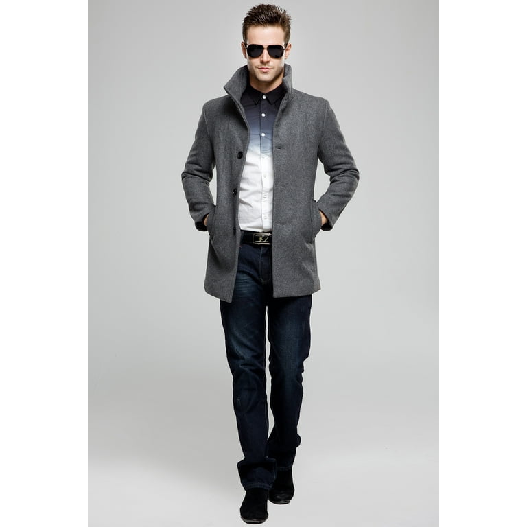 SSLR Mens Winter Coats Slim Fit Wool Pea Coat British Single SSLR Mens Winter Coats Slim Fit Wool Pea Coat British Single