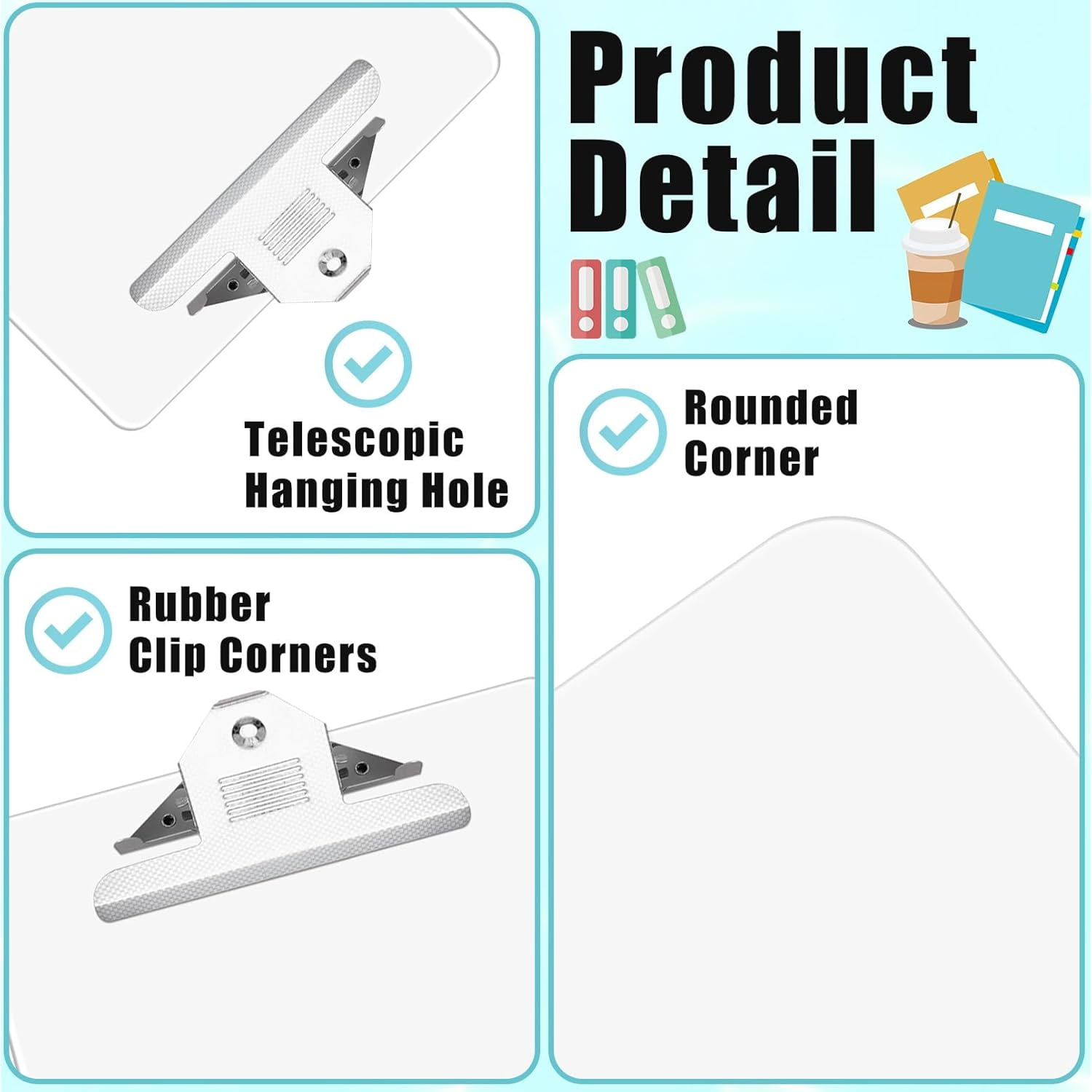 6 Pcs Plastic Clipboards, Clear A4 Size, Acrylic Clipboard with Low Profile Clip