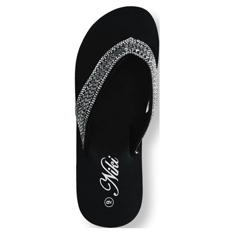 Adult Summer Casual Sandals: Sparkly Rhinestone Flip Flop Shoes