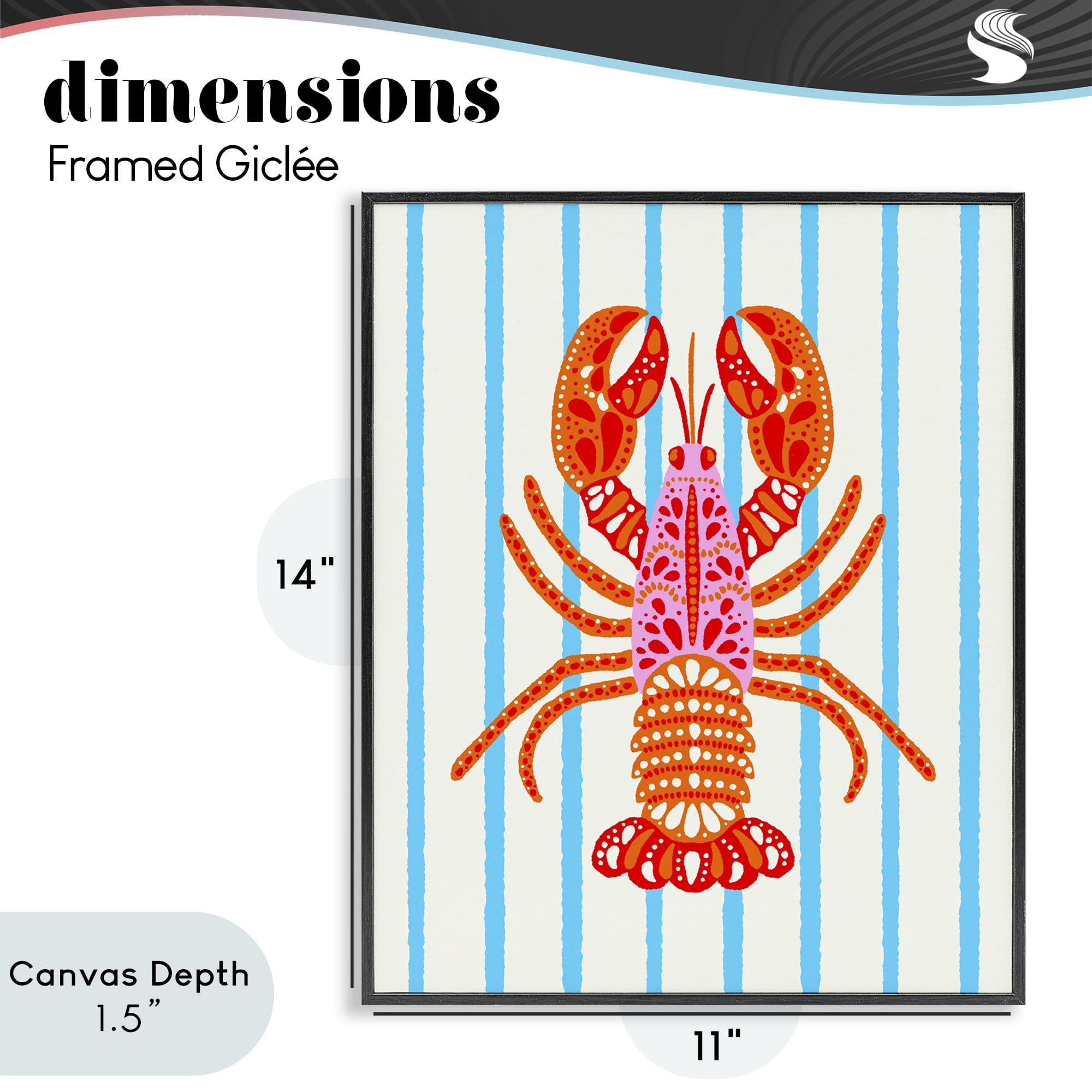 Stupell Industries Bright Boho Lobster on Stripes Black Framed Giclee Art, design by Indira Prieto | IndySign
