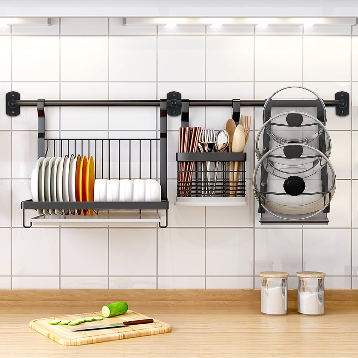 1pc Kitchen Seasoning Storage Rack Wall-mounted No Drilling Spice Organizer