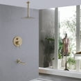 thumbnail image 3 of Pressured-Balanced Ceiling Mounted Round Rainfall Shower Head with Rotatable 180 Degree Tub Spout, Brushed Gold Complete Shower System with Rough-in Valve, 3 of 5