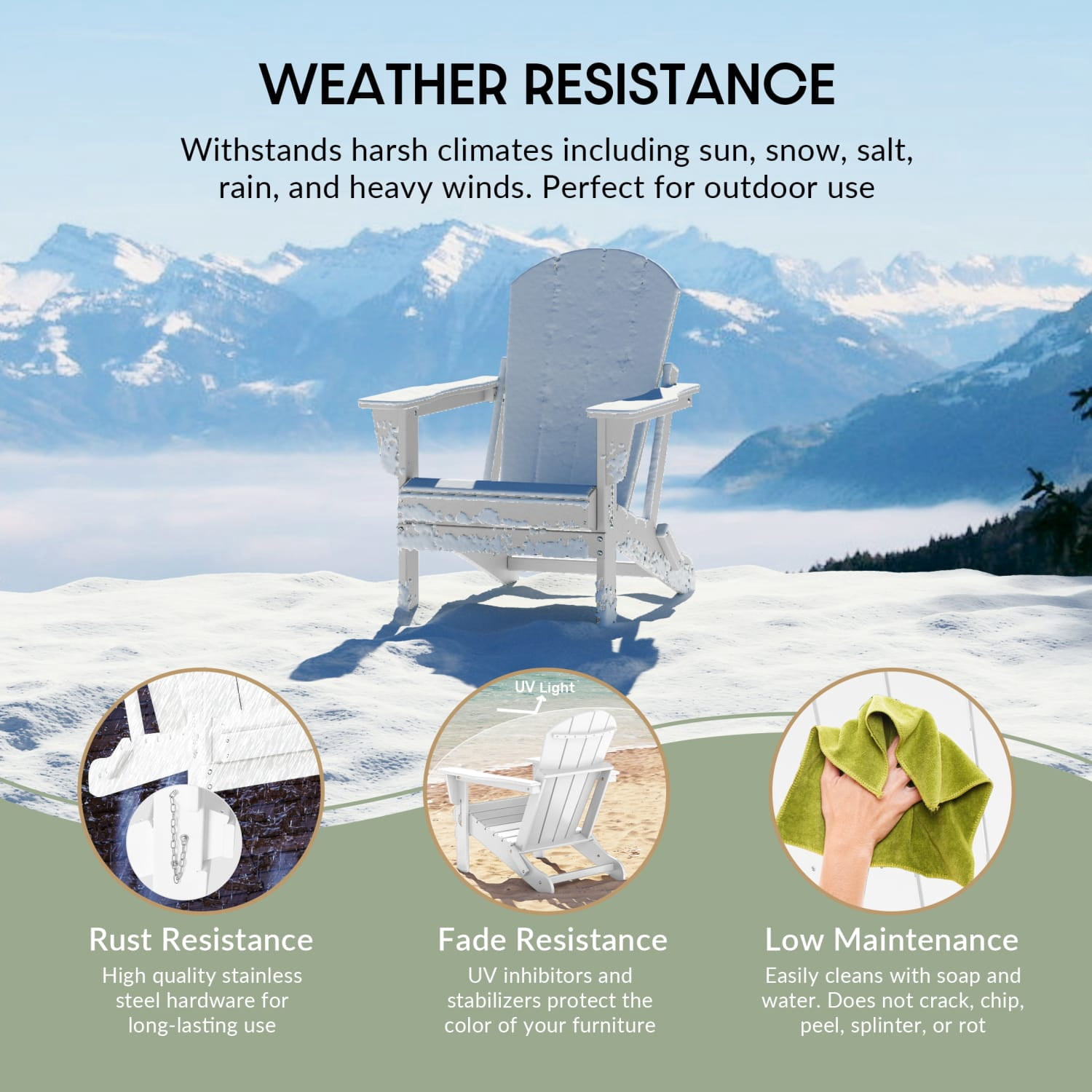 WestinTrends Malibu Outdoor Folding HDPE Adirondack Deck Chair - Patio & Outdoor Lounge, Weather‑Resistant, White