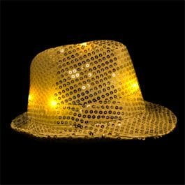 Gold Sequin Fedora - LED Flashing Fedora Hat with Gold Sequins by, Blinkee Fun! By blinkee