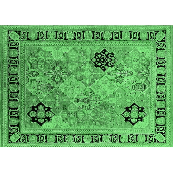 Ahgly Company Indoor Rectangle Oriental Emerald Green Industrial Area Rugs, 2' x 3'
