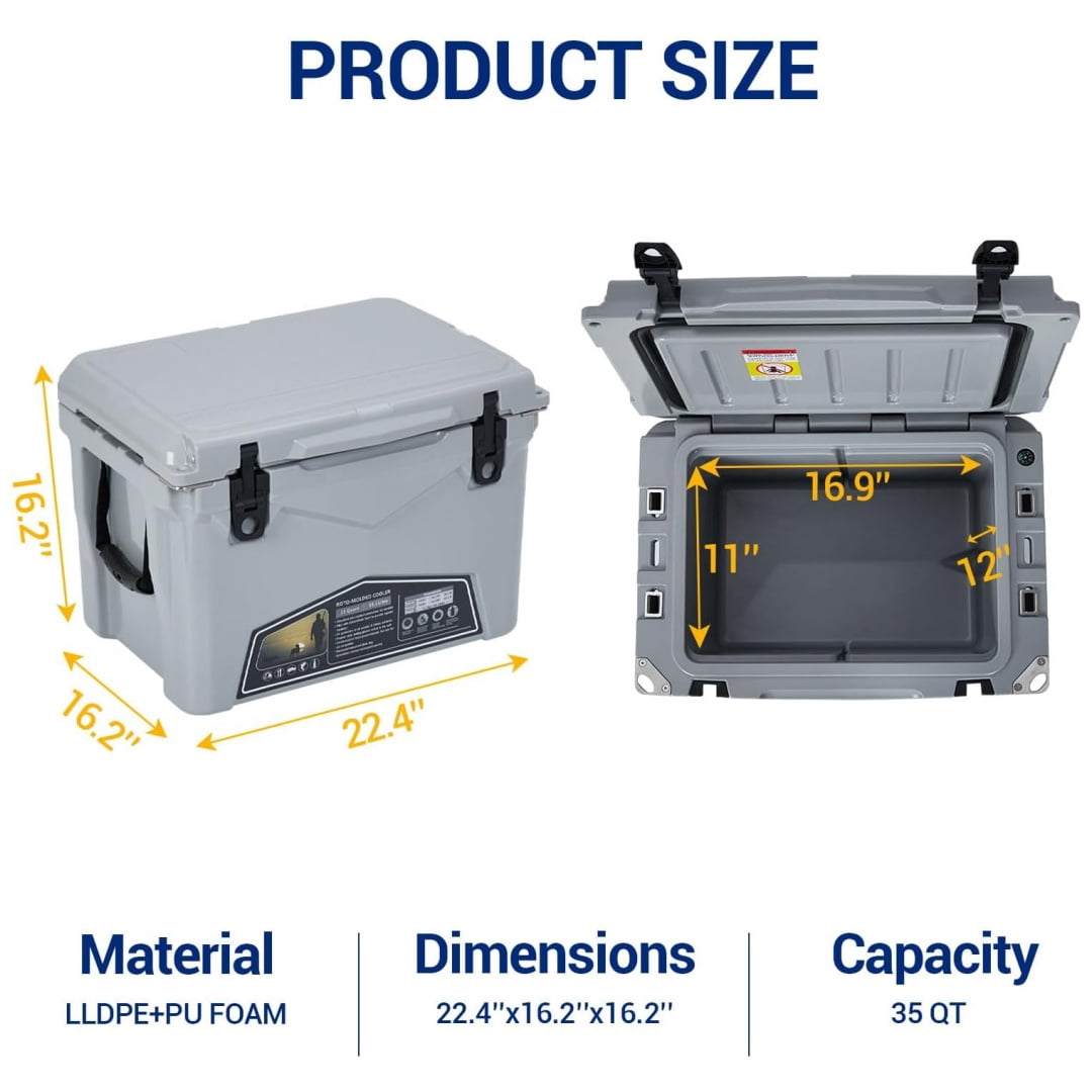 Portable Insulated Ice Chest Cooler Box with Heavy Duty Handle, 5-Day Ice Retention, Great for Beach, Camping, Picnic, BBQ, Fishing