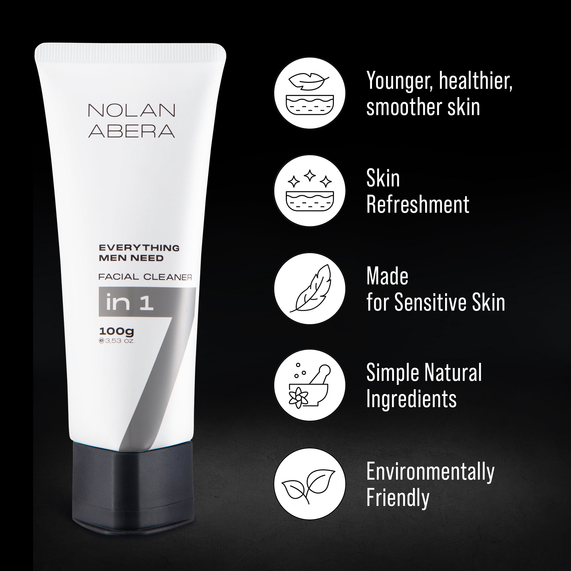 ABERA Nolan Daily Facial Cleanser for Men – Face Wash for Oily & Acne-Prone Skin, Pore Cleansing & Hydration, 3.53oz