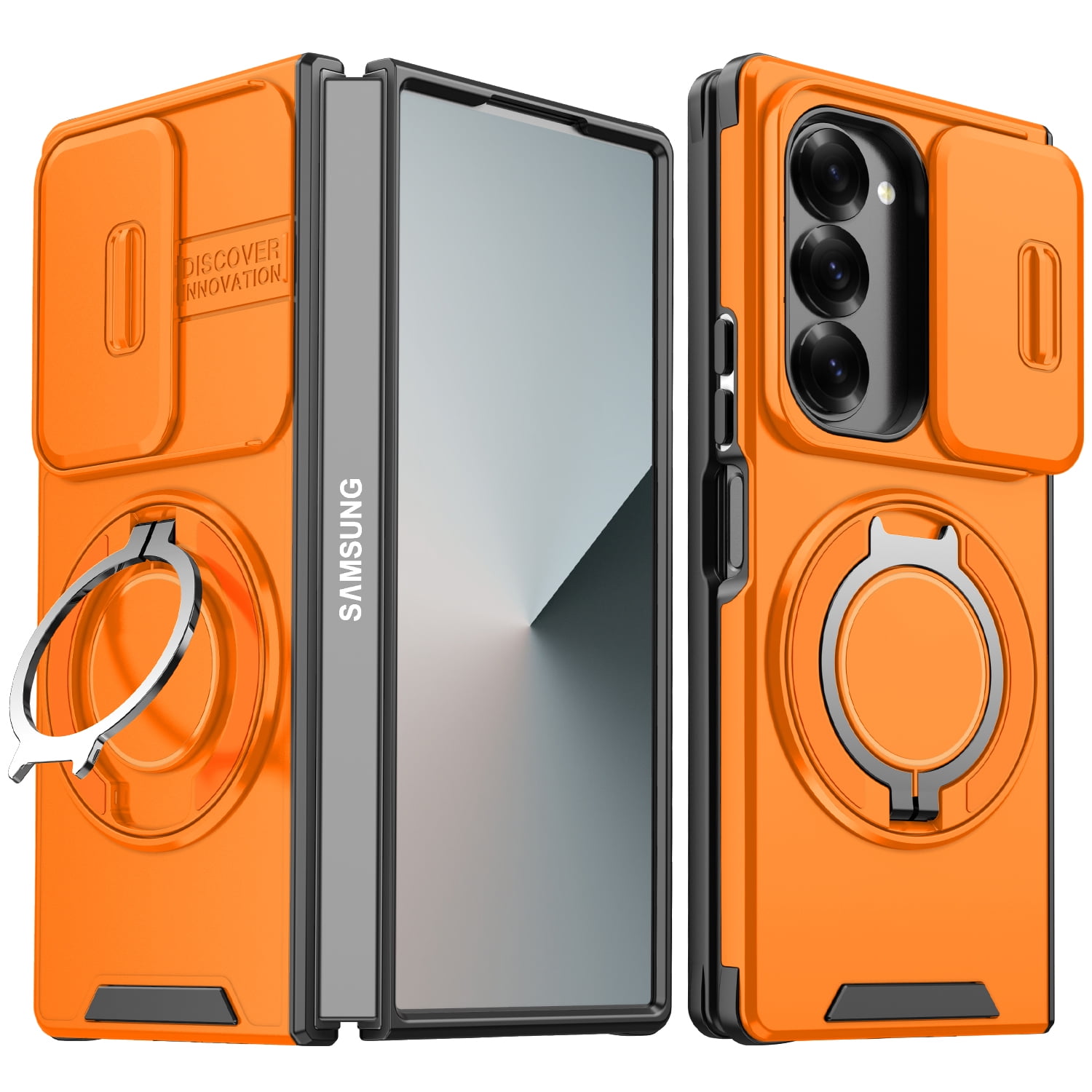 Magnetic for Samsung Galaxy Z Fold 6 Case [Compatible with MagSafe] [360° Rotatable Ring Holder Kickstand] [Military Grade Protection] Shockproof Slim Phone Case for Samsung Galaxy Z Fold 6,Orange