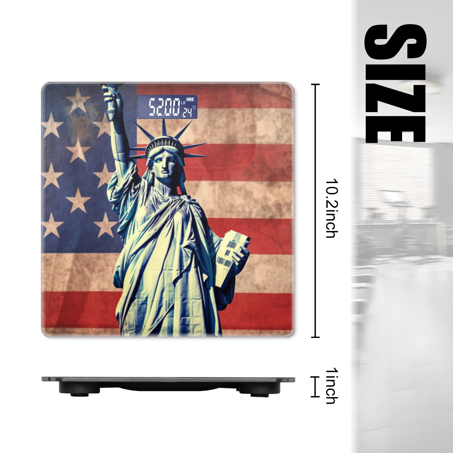 Bathroom Scale, Highly Accurate Digital Body Scale,Precisely Measures Weight up to 400 lbs-The Statue Of Liberty Stands In Front Of The American Flag
