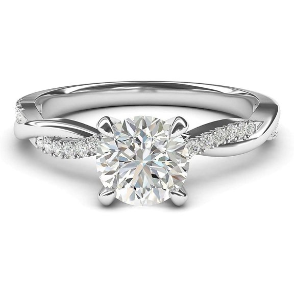 Unique Petite Twisted Diamond Ring Moissanite Engagement Ring Solitaire Plated White Gold Ring CZ Anniversary Gifts