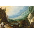 thumbnail image 2 of Joos de Momper 18x13 Black Ornate Wood Framed Double Matted Museum Art Print Titled - Mountainous Landscape with a Bridge Across a River, 2 of 5