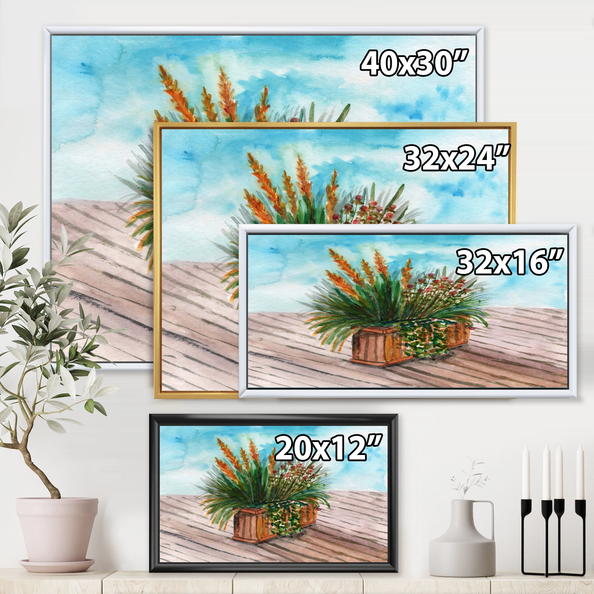 Designart 'Green Stems With Yellow Spikelets of Houseplant' Traditional Framed Canvas Wall Art Print
