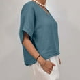 thumbnail image 6 of Fartey Oversized Cotton Linen T Shirts for Women 2025 Summer Solid Color Short Sleeve Tops Dressy Casual V Neck Tee Shirt Loose Breathable Beach Holiday Blouses Blue 2XL, 6 of 9