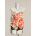 thumbnail image 4 of Orange Floral Print Camisole Tank Top With Tie Front And Spaghetti Straps, 4 of 8