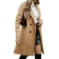 thumbnail image 2 of Womens Long Double Breasted Coats Lapel Collar Pea Coat Winter Slim Fit Jackets Trench Coat Outwear Brown XXL, 2 of 10