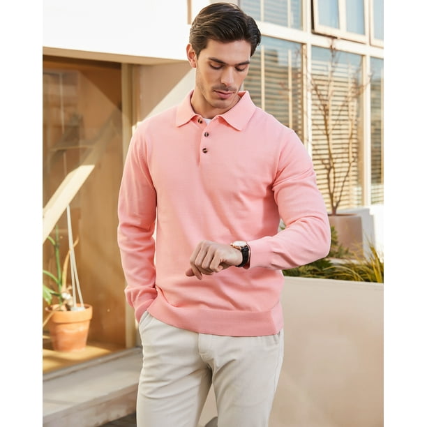 Kallspin Men's Cotton Knit Polo Sweater Business Casual Long