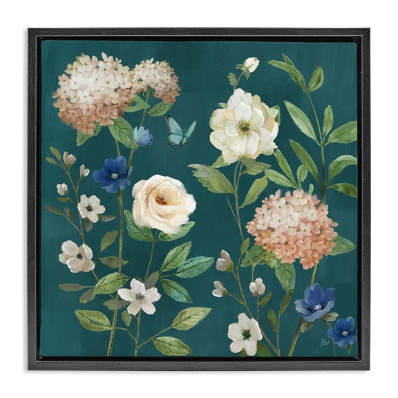 Stupell Industries Bright Garden Blooms on Green Floral Painting Black Floater Framed Canvas Art Print Wall Art, 18 x 18