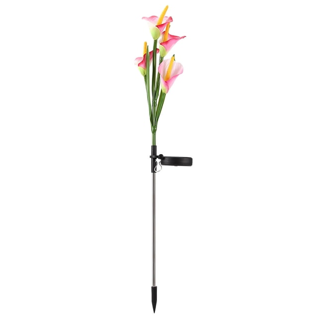 Lámpara de césped con control de luz con energía solar, estilo Cala rosa, 4LED, para jardín y patio al aire libre