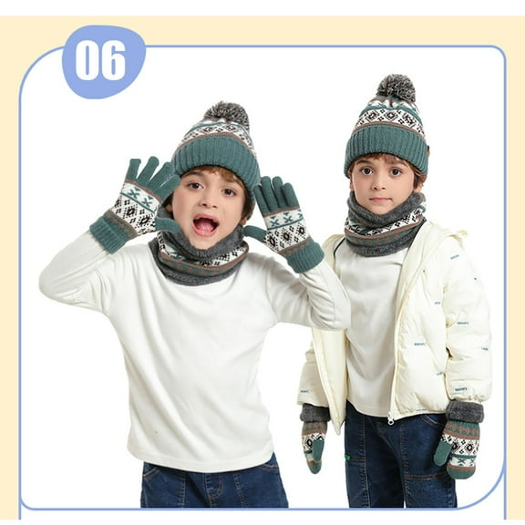 KANG A Four Piece Of Knitted Hats Winter Thickened Warm Scarves Hanging Ropes And Woolen Hats For 3 To 10