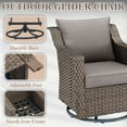 thumbnail image 5 of PARKWELL Outdoor Patio Swivel Glider Chair Set of 2,All-Weather Rattan Swivel Rocking Lounge Chair with Removable Gray Cushions for Porch Balcony Backyard,Brown Wicker, 5 of 10