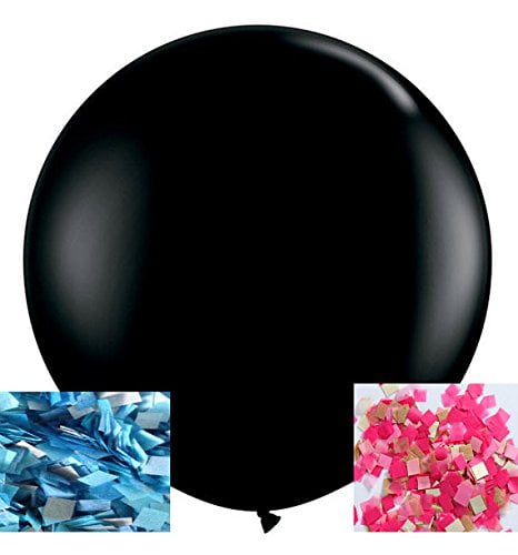 Photo 1 of 2Pcs Giant 36 Black Round Gender Reveal Balloon Pop With Pink And Blue Confetti For A Baby Shower