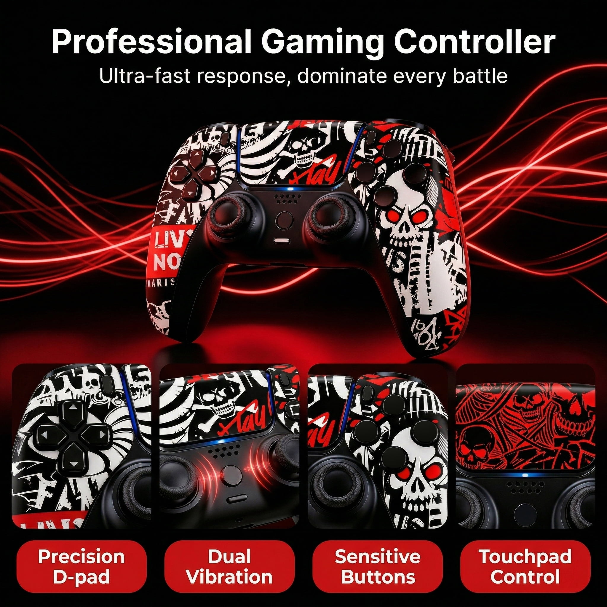 Rotacess Wireless Controller for P5 Controller, with Dual Vibration/Motion Sensor/Screenshot/3.5mm Audio Jack, Compatible with PS5/Pro/Slim Console