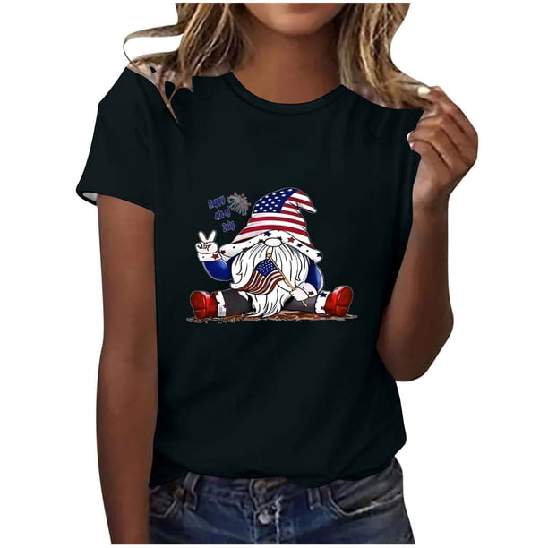 Blusas para las Mujeres Casual, Estampado Manga Corta Cuello Redondo Camiseta Top Hecho de Cómodo Estante de Imitación para Toda la Temporada de Uso Diario, Tops Cortos para las Mujeres