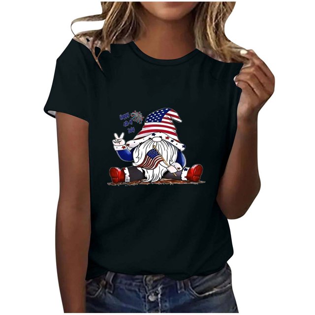 Blusas para las Mujeres Casual, Estampado Manga Corta Cuello Redondo Camiseta Top Hecho de Cómodo Estante de Imitación para Toda la Temporada de Uso Diario, Tops Cortos para las Mujeres