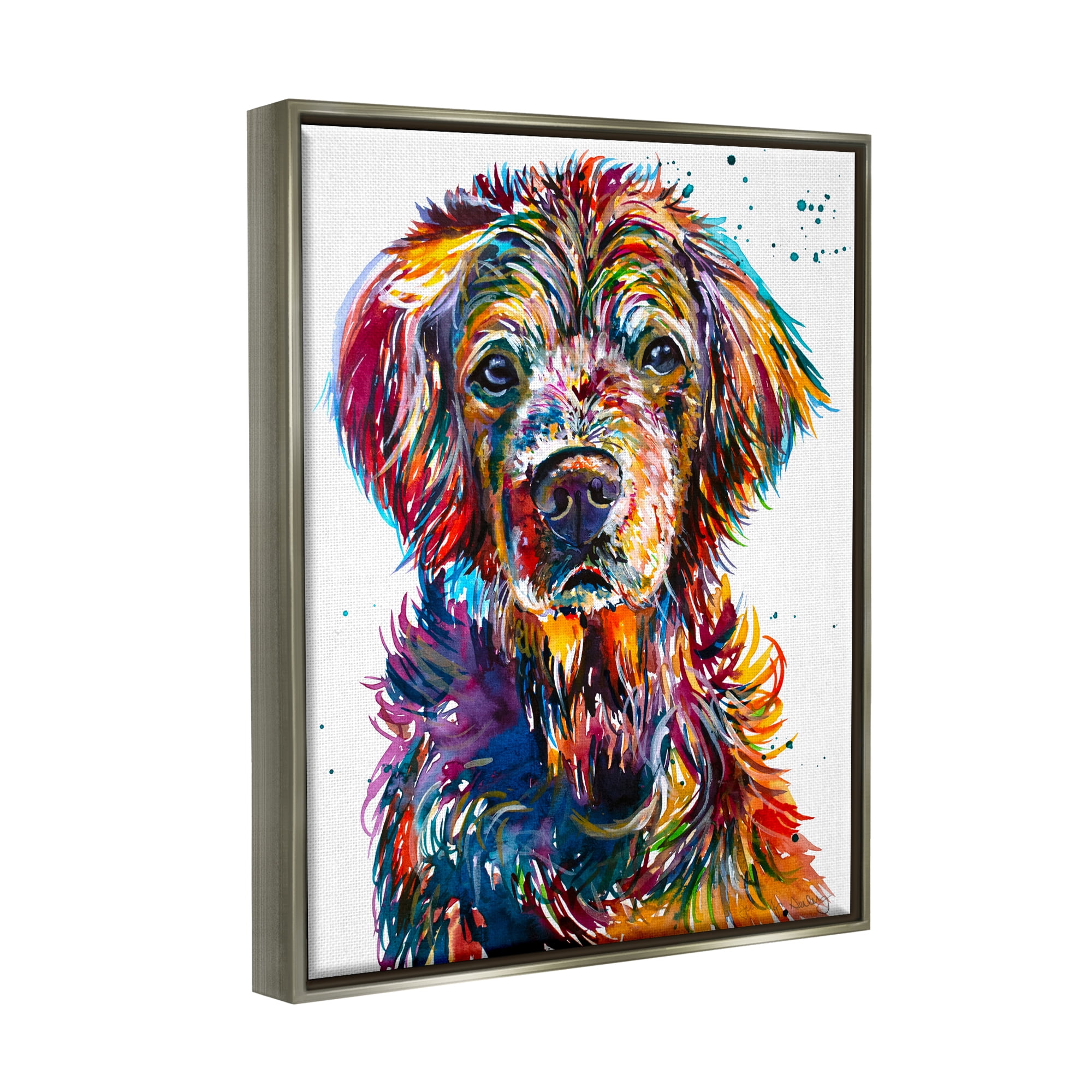 Stupell Vivid Dog Face Pet Portrait Animals & Insects Painting Gray Floater Framed Art Print Wall Art