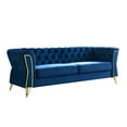 thumbnail image 2 of Modern Velvet Sofa, Button Tufted Chesterfield Sofa with Scroll Arms and Gold Metal Legs, 3-Seater Sofa Couch Upholstered Sofa for Living Room Bedroom Office Apartment, 87.40"×32.68"×29.92", Blue, 2 of 7