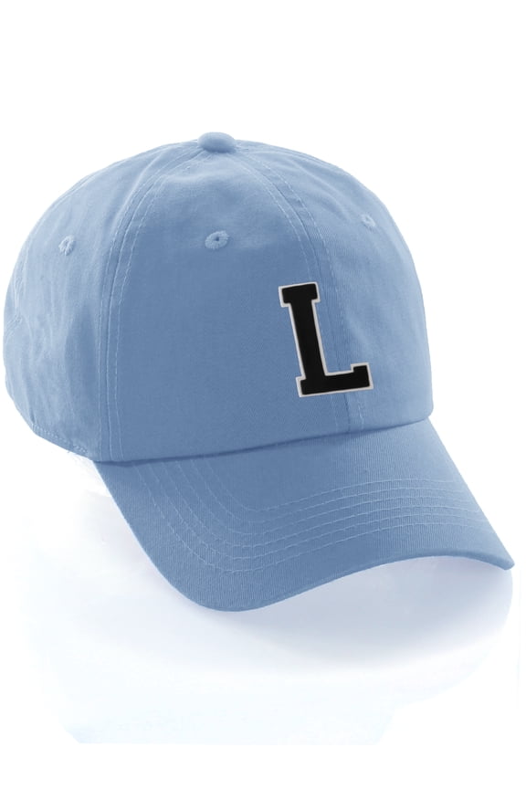 Customized Letter Intial Baseball Hat A to Z Team Colors, Sky Cap White Black Letter L