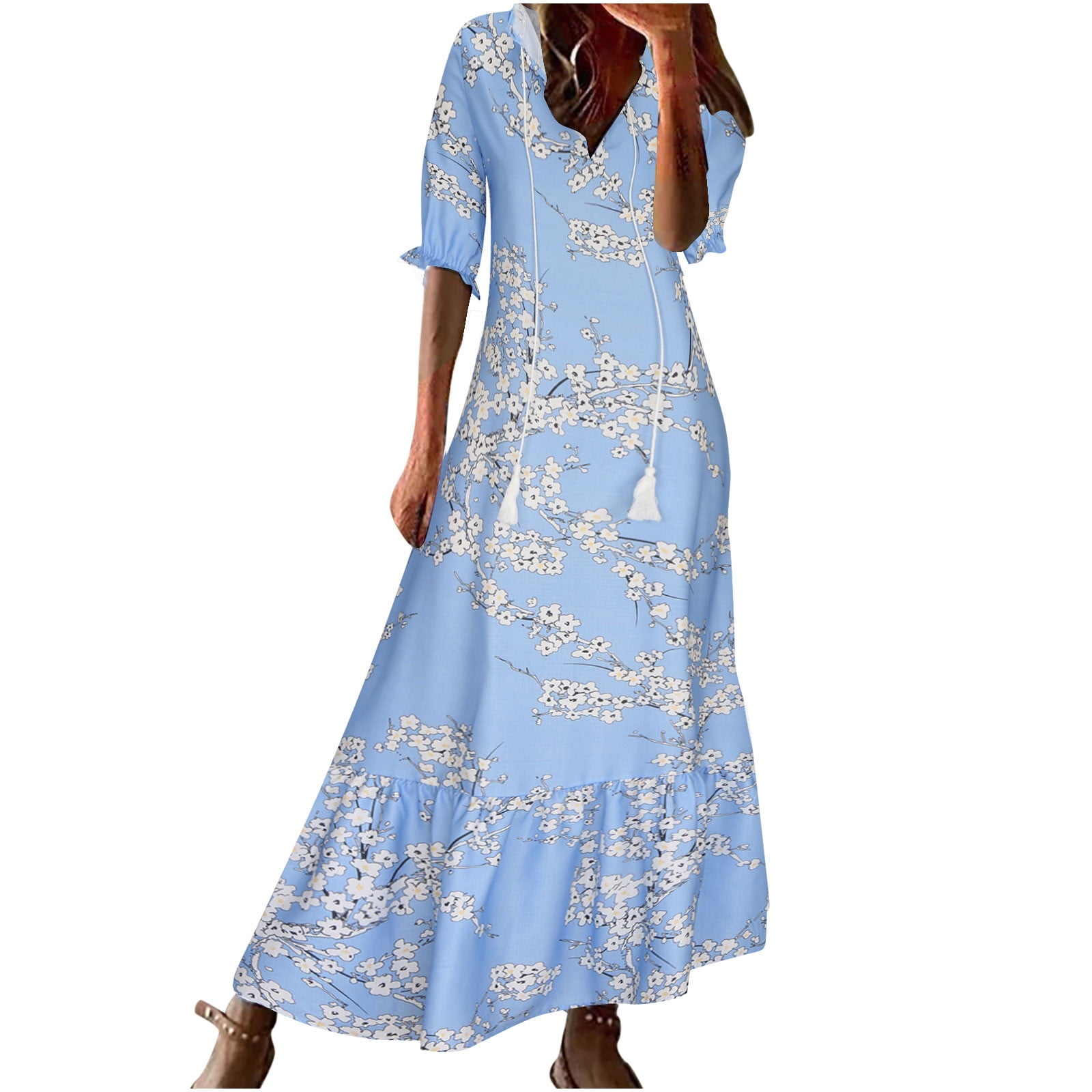 Boho Dresses for Women Summer Casual Long Dress Vacation Clothes 3/4 ...