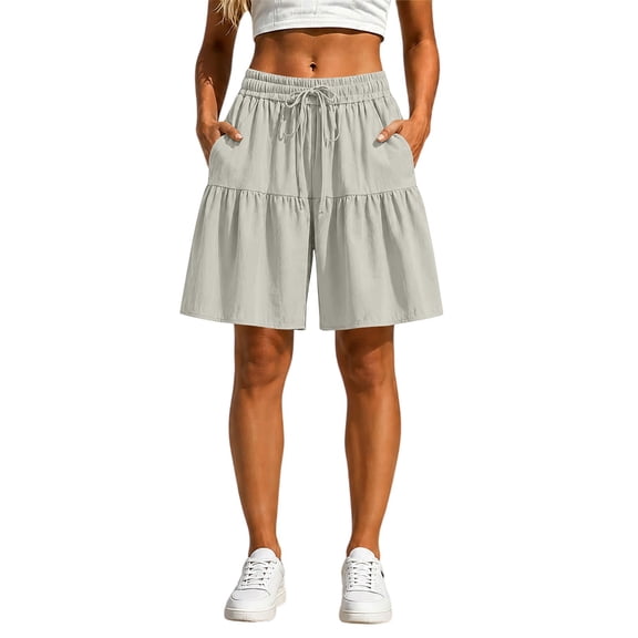 TRUBKH Skorts for Women Ruffled Tiered Skirts High Waist Soft Short Tennis Golf Shorts Scrunch Shorts Dance Shorts Breathable Flowy Skirts Beach Vacation Shorts Elastic Waist Beige 4XL