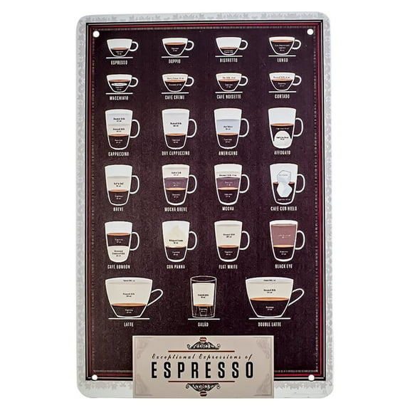 Metal Coffee Espresso Latte Cappuccino Drink Recipes Menu Sign Cafe Shop Art Kitchen Home Wall Decor