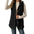 thumbnail image 2 of FAOWME Women Hooded Vest Coat Fuzzy Sleeveless Solid Color Buttons Loose Comfortable Warm Jacket For Daily Wear Black Xxl, 2 of 6