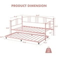 thumbnail image 2 of Twin Metal Daybed with Trundle, Pullout Trundle Bed Frame, Guest Sofa Bed with Steel Slat Support & Arched Headboard, No Box Spring Required, Pink, 2 of 6