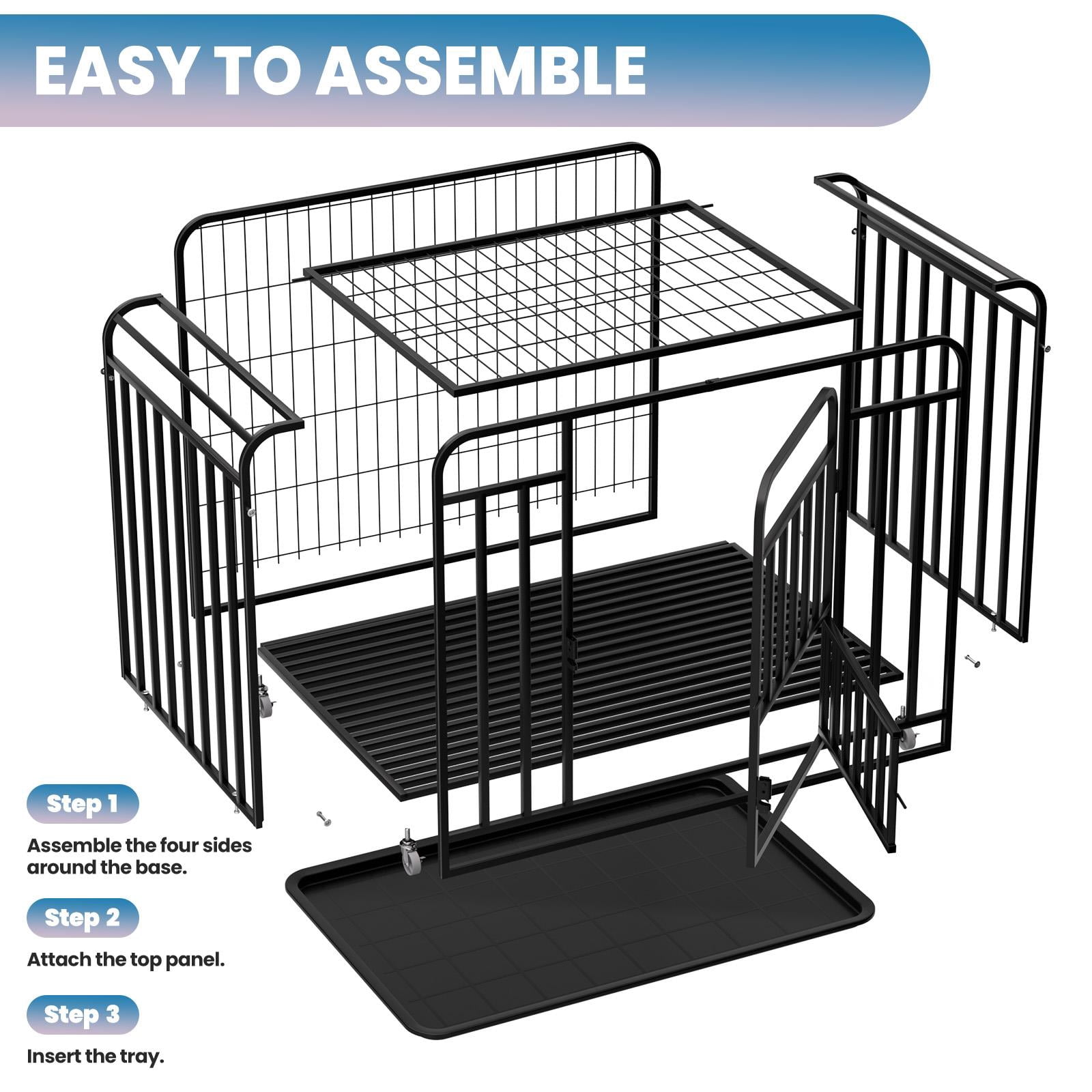 Mobile Pet Dog Cage, Black Sturdy Metal 38-inch Kennel, Reinforced Frame Design with Movable Wheels for Large Dogs Indoor Outdoor Camping
