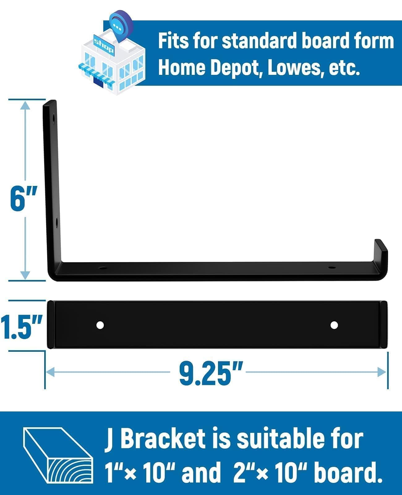 10 Inch Shelf Brackets 6-pack  1/5 Thick Heavy Duty Industrial Bracket For Diy Floating Support Black Coated Wall 9.25" X 6" 1.5"