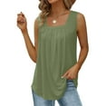 thumbnail image 4 of JGGSPWM Summer Tank Tops for Women Loose Fit Pleated Square Neck Sleeveless Tops Curved Hem Flowy Loose Fit Camisole Trendy Breathable Tees Army Green XL, 4 of 6