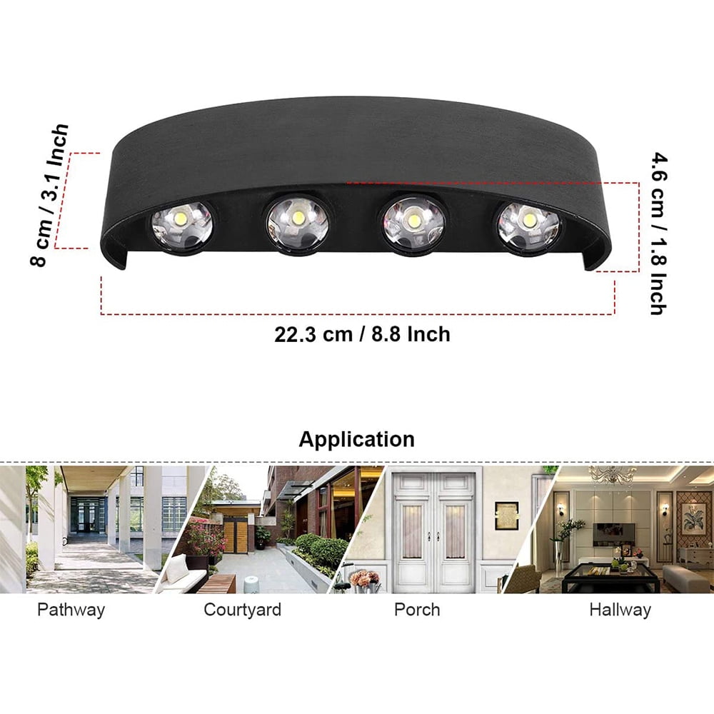 OUSITAID Modern Outdoor Waterproof Wall Lamp 8W 8 LEDs Hallway Porch Wall Sconce Up Down Wall Light Indoor Matte Black Wall Mount Light Fixture for Hotels Yards Doorways Garden Pathway