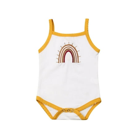 

0-24M Summer Newly Infant Kids Baby Girls Boys Bodysuits Rainbow Print Sleeveless Jumpsuits Clothes