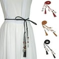 thumbnail image 2 of Ruanlalo Women Braided Beads Tassels Thin Skinny Waist Rope Belt Self-Tie Dress Waistband Beige, 2 of 6