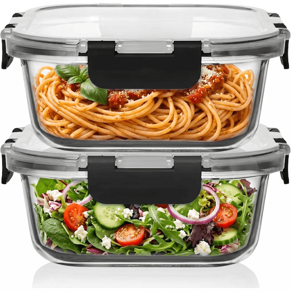 Razab 4Cup, 42oz Glass Storage Containers with Lids (4-Pcs) Leakproof, Reusable Meal Prep Containers for Lunch and Leftovers