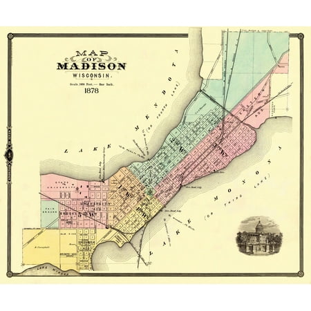 Historic City Map - Madison Wisconsin - Snyder 1878 - Vintage Wall Art