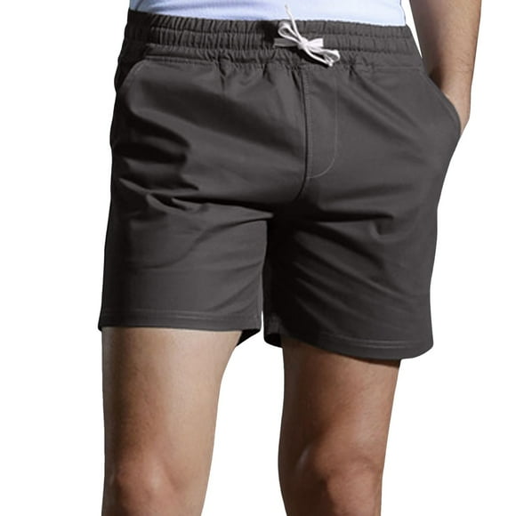 Mens Casual Shorts Male Solid Color Tie Suit Cool Breathable 1/4 Pants Daily Wear Mens Work Shorts Dark Gray L